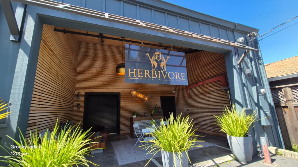 A cozy and vibrant view of Herbivore in Napa, showcasing its lush greenery, rustic decor, and welcoming ambiance—perfect for plant lovers and conscious consumers.

